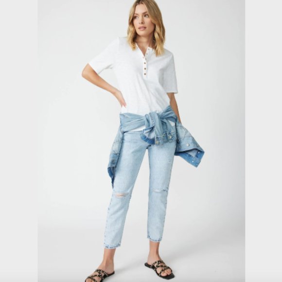 SOLD NWT Decjuba White Henley T-Shirt Top Tee Size XS Cotton Slub Short Sleeve - Picture 12 of 12